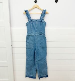 Women’s Madewell Ruffle Strap Denim Jumpsuit In Levita Wash Size 4